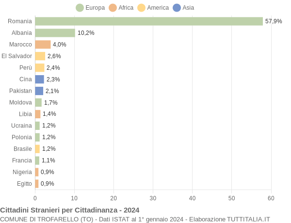 Grafico cittadinanza stranieri - Trofarello 2024