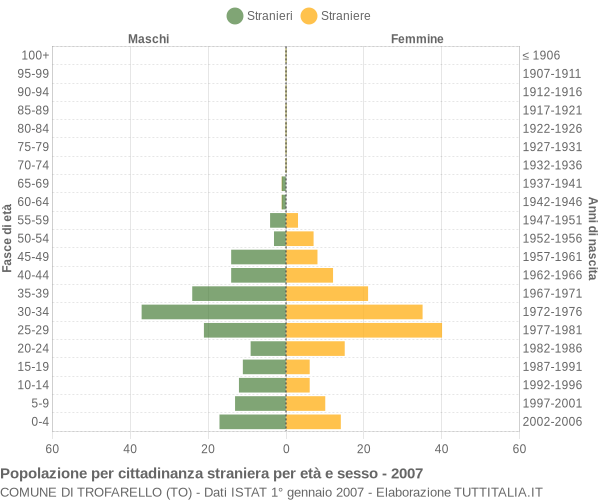Grafico cittadini stranieri - Trofarello 2007
