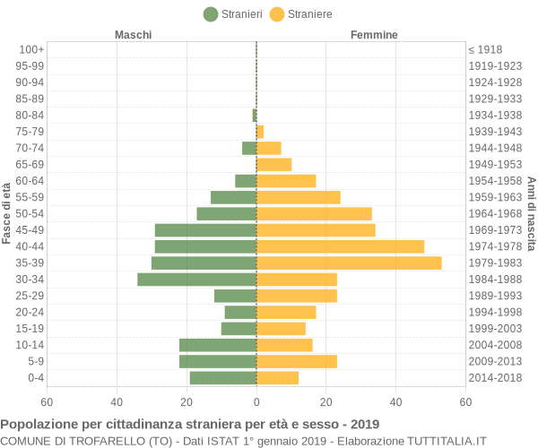 Grafico cittadini stranieri - Trofarello 2019