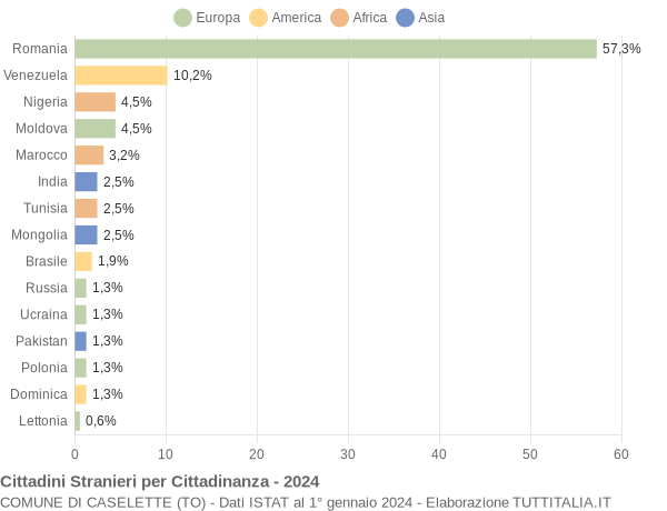 Grafico cittadinanza stranieri - Caselette 2024