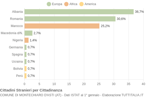 Grafico cittadinanza stranieri - Montechiaro d'Asti 2005