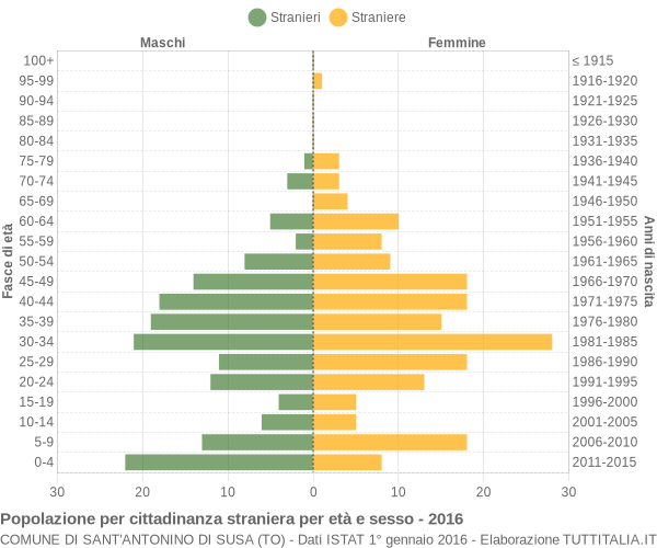 Grafico cittadini stranieri - Sant'Antonino di Susa 2016