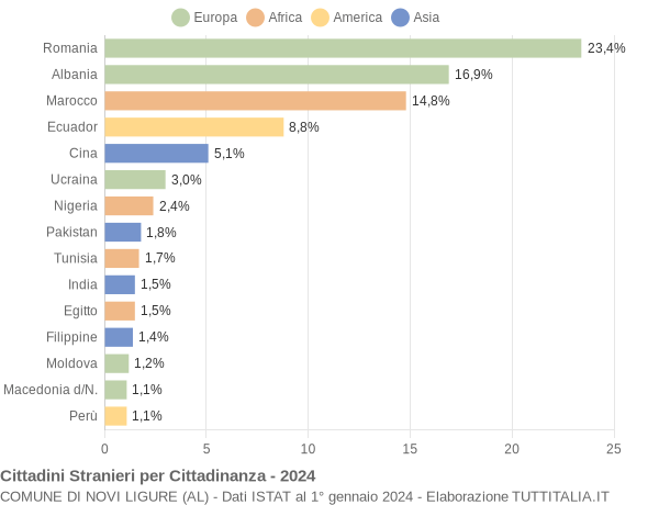 Grafico cittadinanza stranieri - Novi Ligure 2024