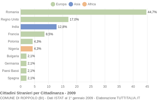 Grafico cittadinanza stranieri - Roppolo 2009