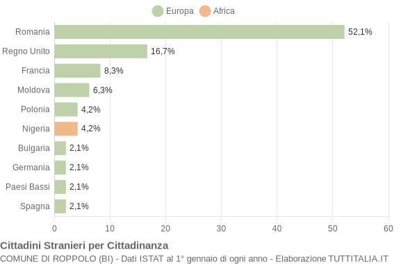 Grafico cittadinanza stranieri - Roppolo 2011