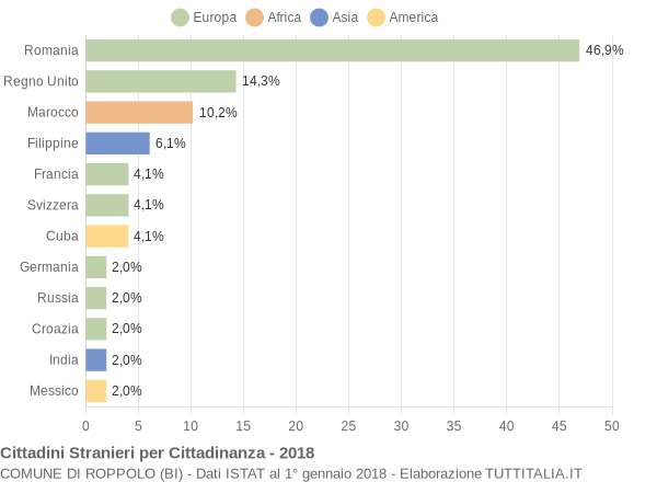 Grafico cittadinanza stranieri - Roppolo 2018