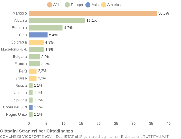 Grafico cittadinanza stranieri - Vicoforte 2005