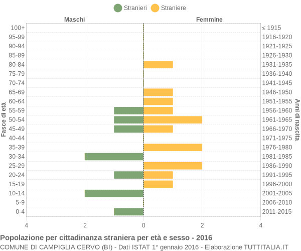 Grafico cittadini stranieri - Campiglia Cervo 2016