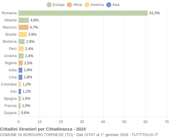 Grafico cittadinanza stranieri - Borgaro Torinese 2024