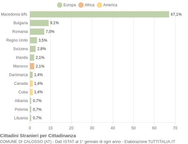 Grafico cittadinanza stranieri - Calosso 2009