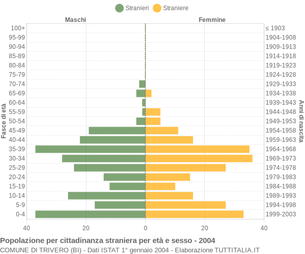 Grafico cittadini stranieri - Trivero 2004