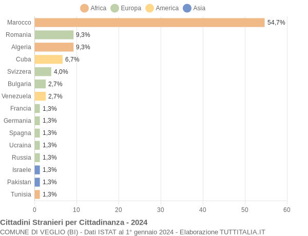 Grafico cittadinanza stranieri - Veglio 2024