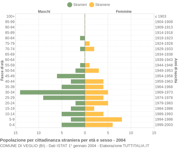 Grafico cittadini stranieri - Veglio 2004