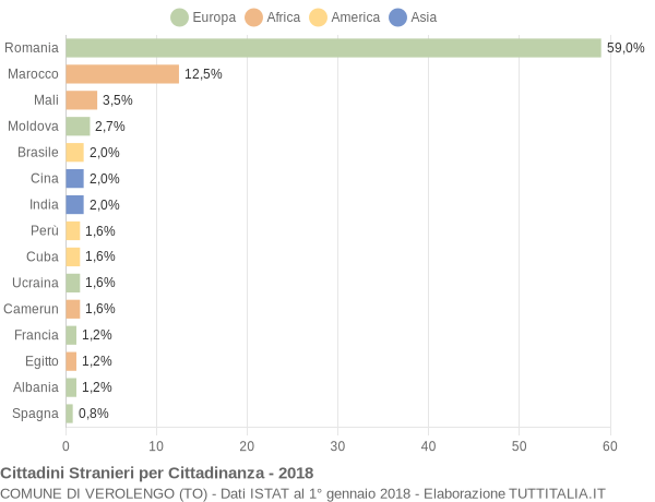 Grafico cittadinanza stranieri - Verolengo 2018