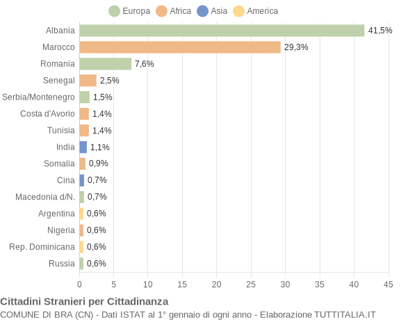 Grafico cittadinanza stranieri - Bra 2004