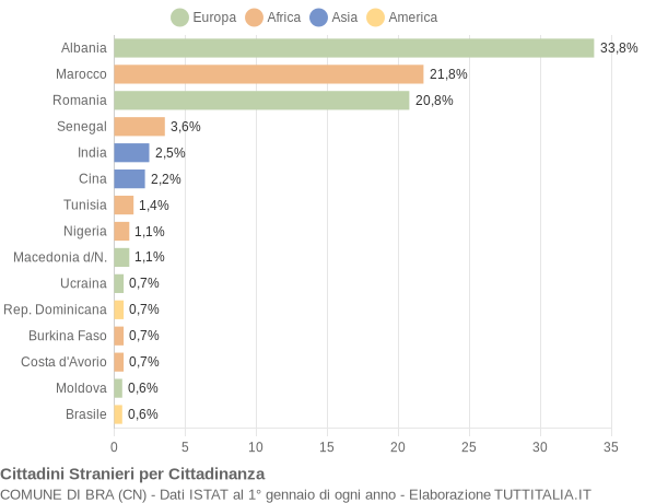 Grafico cittadinanza stranieri - Bra 2011