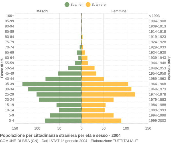 Grafico cittadini stranieri - Bra 2004
