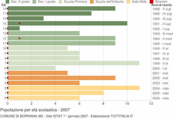 Grafico Popolazione in età scolastica - Borriana 2007