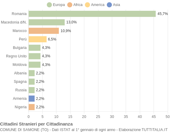 Grafico cittadinanza stranieri - Samone 2005