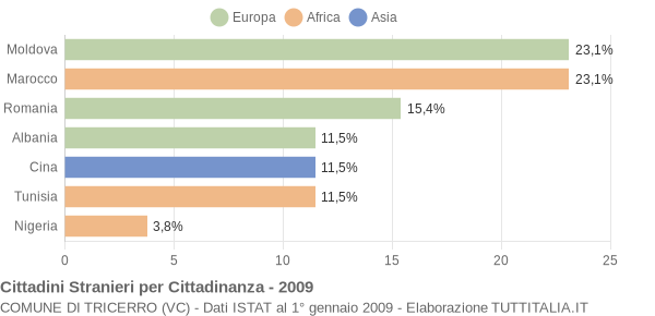 Grafico cittadinanza stranieri - Tricerro 2009