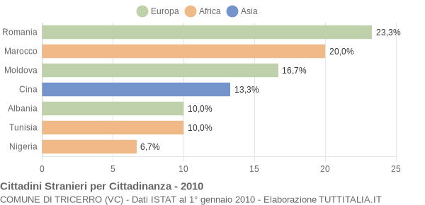 Grafico cittadinanza stranieri - Tricerro 2010