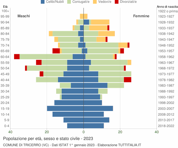 Grafico Popolazione per età, sesso e stato civile Comune di Tricerro (VC)