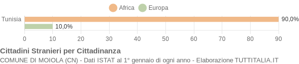 Grafico cittadinanza stranieri - Moiola 2005