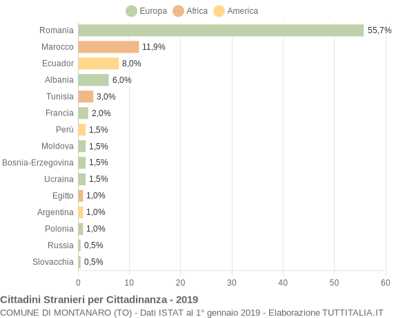 Grafico cittadinanza stranieri - Montanaro 2019