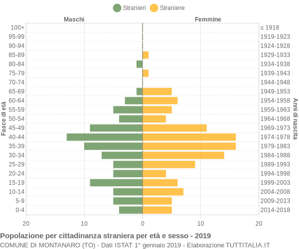 Grafico cittadini stranieri - Montanaro 2019