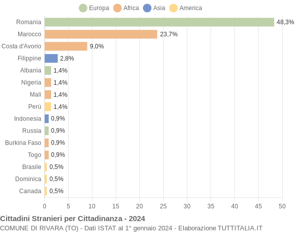 Grafico cittadinanza stranieri - Rivara 2024