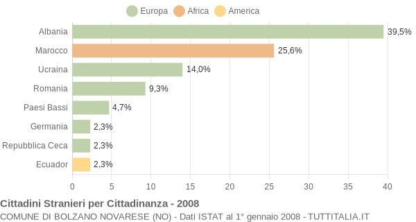 Grafico cittadinanza stranieri - Bolzano Novarese 2008