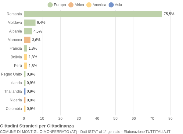 Grafico cittadinanza stranieri - Montiglio Monferrato 2011