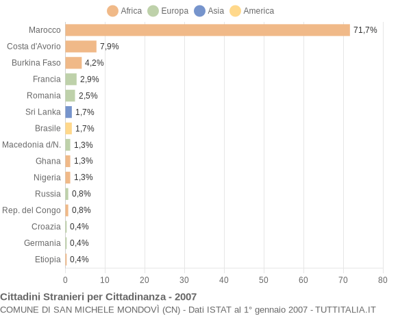 Grafico cittadinanza stranieri - San Michele Mondovì 2007