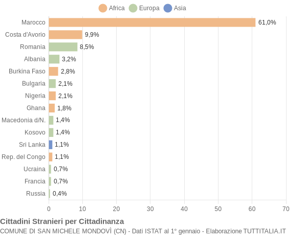 Grafico cittadinanza stranieri - San Michele Mondovì 2014