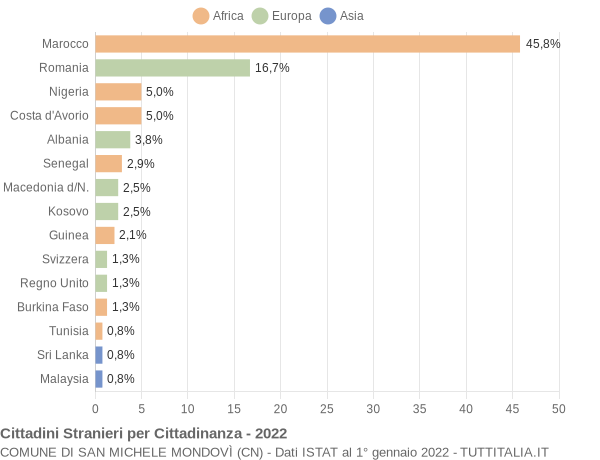 Grafico cittadinanza stranieri - San Michele Mondovì 2022