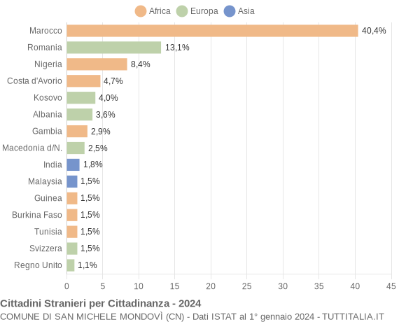 Grafico cittadinanza stranieri - San Michele Mondovì 2024