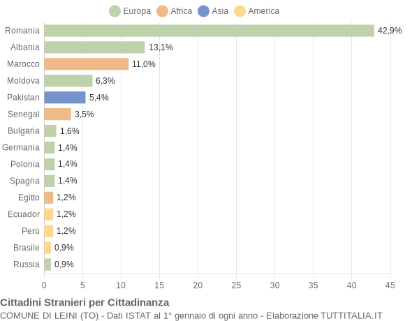 Grafico cittadinanza stranieri - Leini 2007