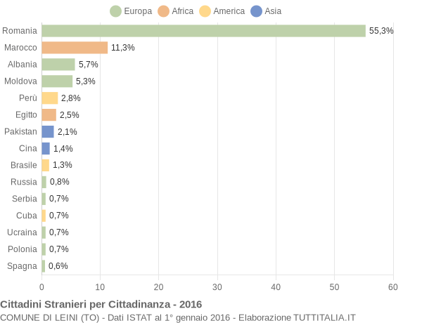 Grafico cittadinanza stranieri - Leini 2016