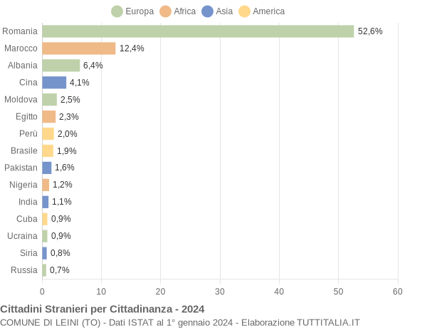 Grafico cittadinanza stranieri - Leini 2024