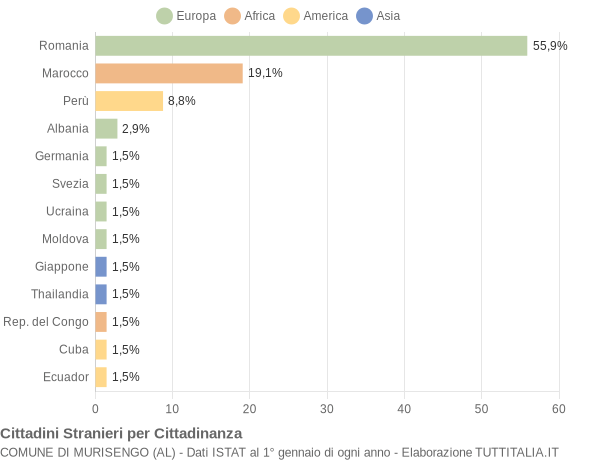 Grafico cittadinanza stranieri - Murisengo 2013
