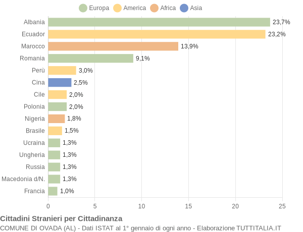 Grafico cittadinanza stranieri - Ovada 2005