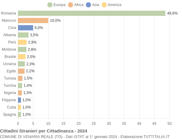 Grafico cittadinanza stranieri - Venaria Reale 2024