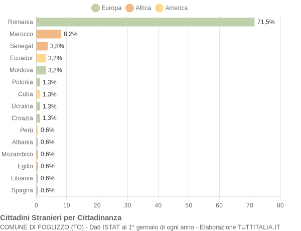 Grafico cittadinanza stranieri - Foglizzo 2019