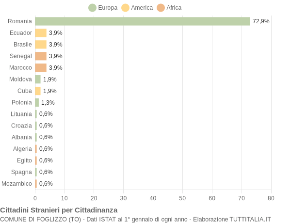 Grafico cittadinanza stranieri - Foglizzo 2022