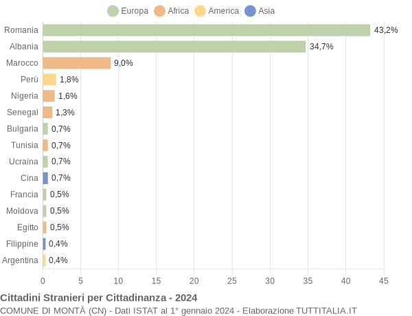 Grafico cittadinanza stranieri - Montà 2024