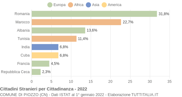 Grafico cittadinanza stranieri - Piozzo 2022