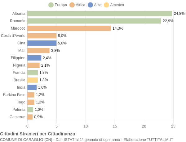 Grafico cittadinanza stranieri - Caraglio 2021