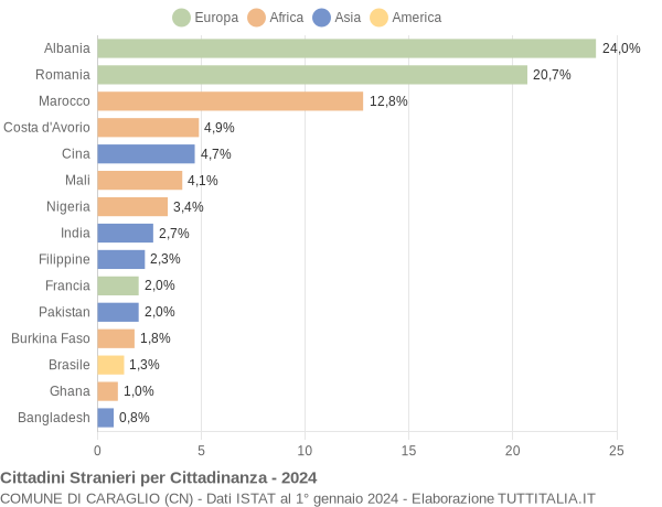 Grafico cittadinanza stranieri - Caraglio 2024