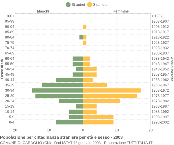 Grafico cittadini stranieri - Caraglio 2003