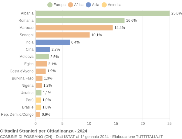 Grafico cittadinanza stranieri - Fossano 2024